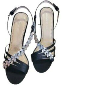 Adrienne‎ Vittadini Black Strappy Crystal Stone Evening High Heels